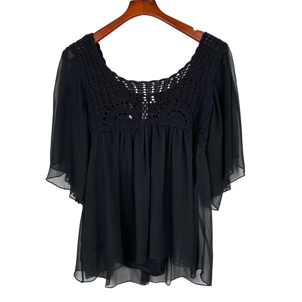 Top Sz L Babydoll Crochet Chiffon Whimsigoth Fairy Festival Romantic Boho Witchy